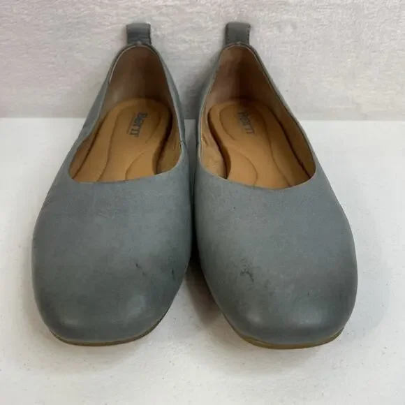 Born Beca Size 8.5 Ballet Flats Gray Leather Comfort Slip On Casual Shoes Dress - Picture 6 of 13